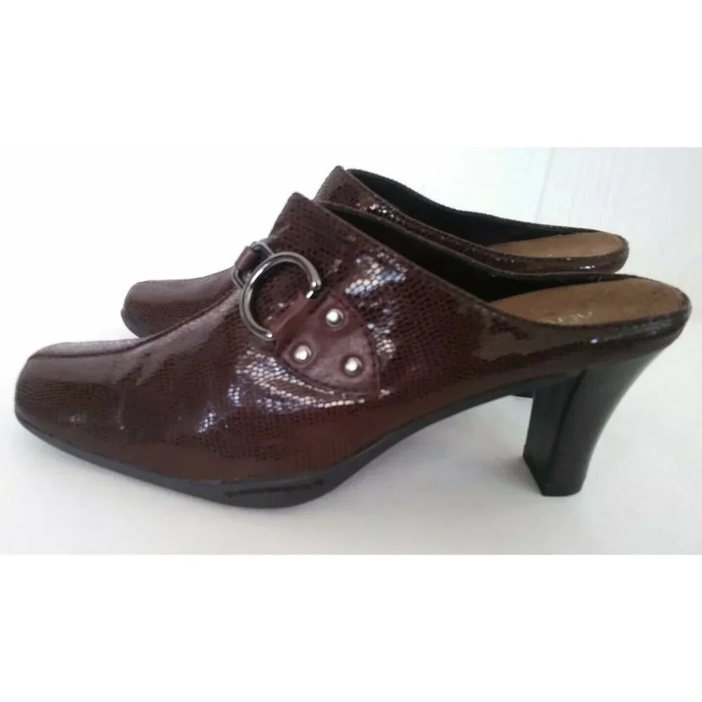 Aerosoles Cinch Worm Women's Brown Vegan Mules Slip On High Heels Sandals 7.5 B - Picture 3 of 10